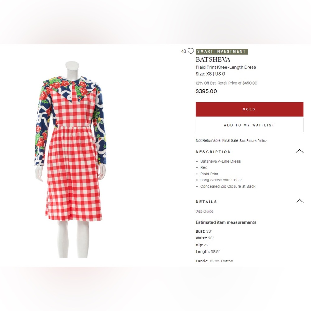 Batsheva Plaid Dress Size 0 / XS Maximalist - Picture 4 of 4